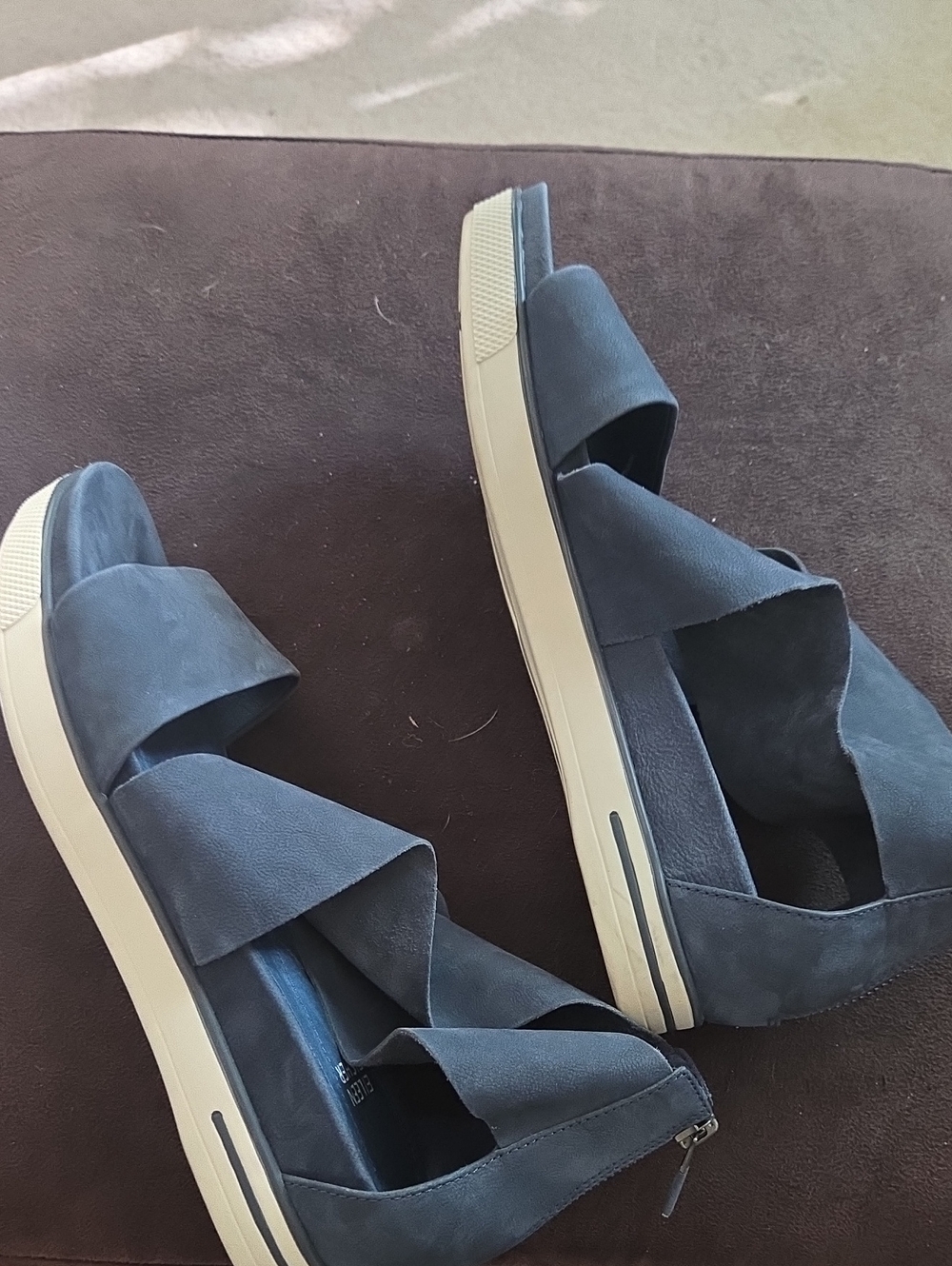 Eileen Fisher Blue Nubuck Platform Sandal 9 - Picture 4 of 10